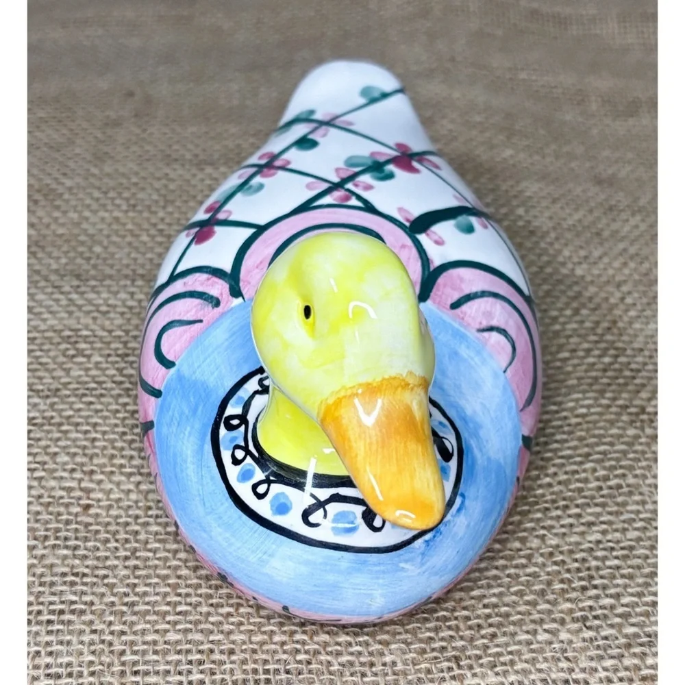 Ganz Bella Casa Colorful Ceramic Duck Figure Hand Painted Kitsch Cute Farm Core